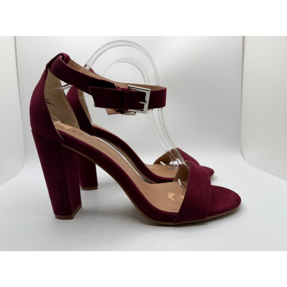 Torrid Pumps Womens Size 11WW Burgundy Two Strap Tapered Open Toe Heeled Sandals - Picture 9 of 16